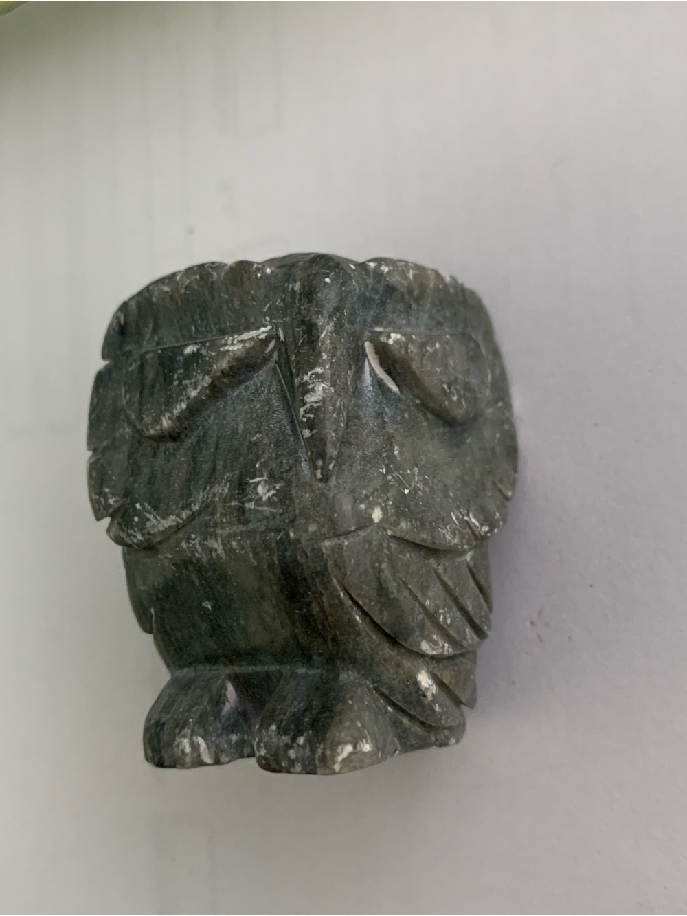 Hand Carved Stone Owl Figurine Vintage Grey Stone Owl